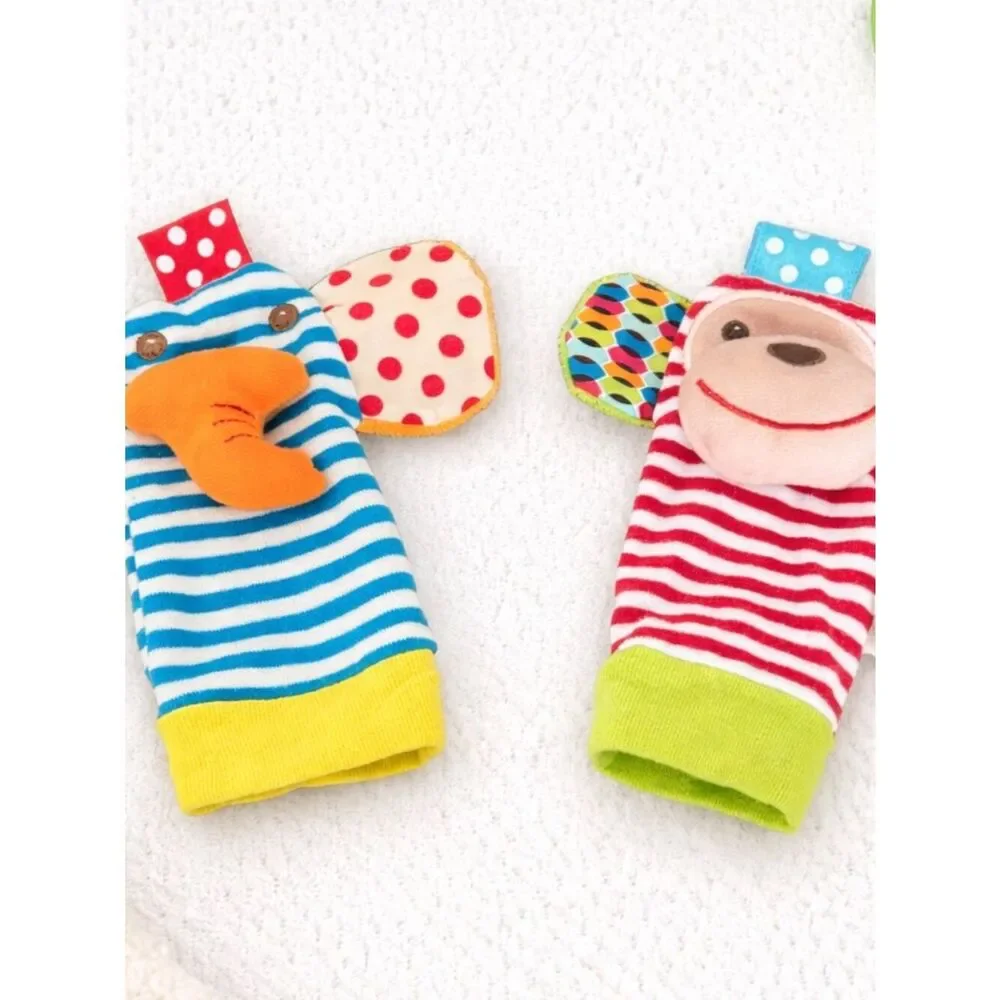 Baby Foot Finder Sock & Wrist Rattle Set 6–12M | Elephant Monkey Sensory Toy Gif